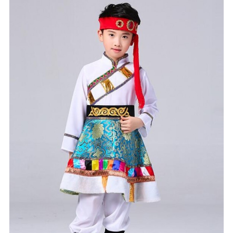 Boy's Mongolian Folk dance costumes kids children stage performance ethnic minority drama cosplay Mongolian dancing robes