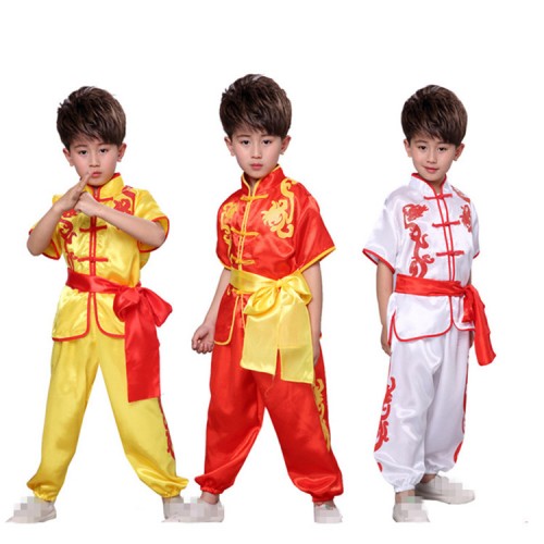 Boys wushu kung fu costumes kids children dragon Tae Kwon Do  martial traditional student performance unforms  tops and pants