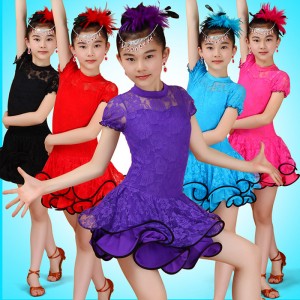 Child Kid Children Latin Dance Dress For Girls Samba Stage Dress Dancing Dress Latin Dancewear Performance Lace Costume