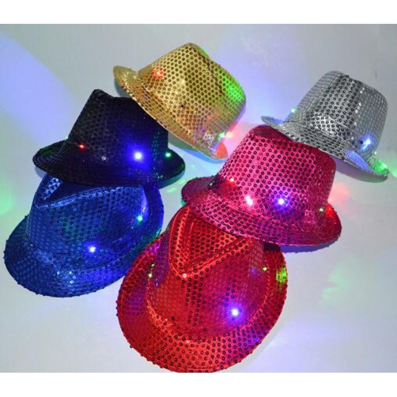 child LED Light-Up Hat Blinking Flashing Sequin glitter Jazz Hat Cap  Children's Day Party Dance Show