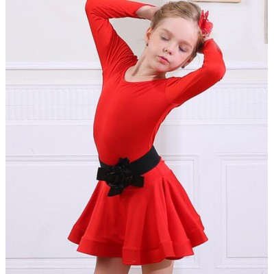 Children Black red latin dresses girls kids children stage performance competition latin salsa chacha rumba dance dresses outfits