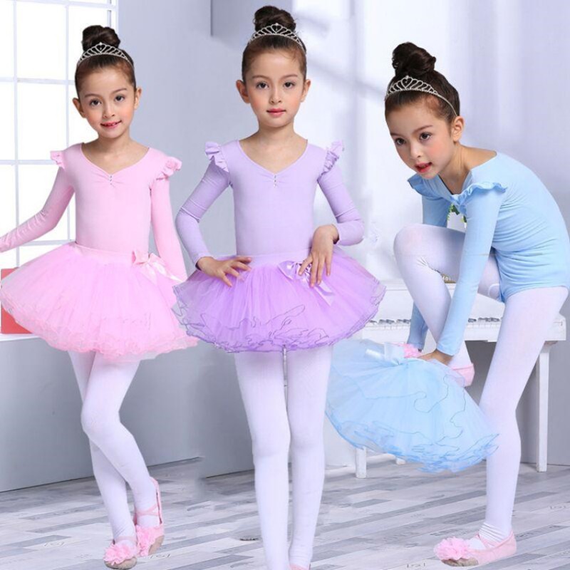 Toddler Girls Gymnastics Leotard Dress Long Sleeves Ballet Dance Tutu Dancewear 