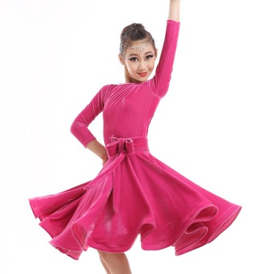 Children Kids Long Gymnastics Latin Dancewear Competition Dancing Clothing Dance Costume Child Latin Dance Dress For Girls