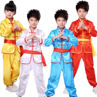 Children wushu kung fu costumes boys girls traditional tai chi student martial stage performance training unforms costumes
