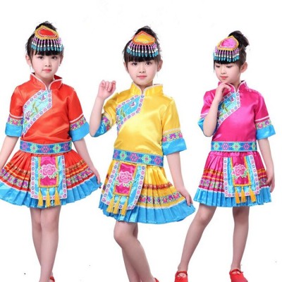 China miao hmong folk dance dress  for kids girls classical  traditional chinese  Chinese folk minority ancient costumes
