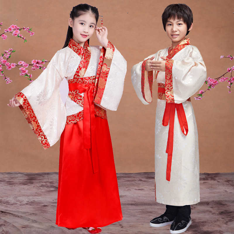 Chinese folk dance costumes for kids children boy girls hanfu ancient classical performance kimono cosplay dress