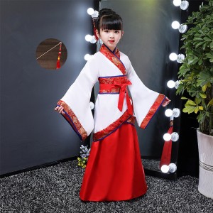 Chinese folk dance costumes for kids children red blue ancient traditional han film performance japan kimono cosplay dance robes dress