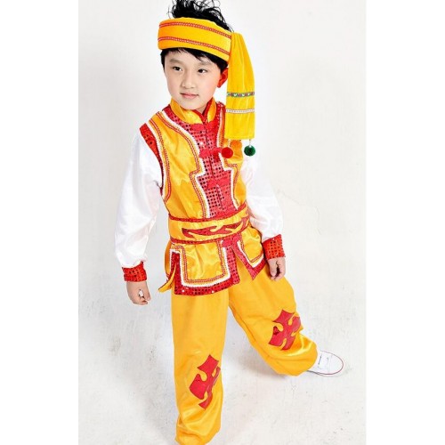 Chinese kids children folk dance costume dress Miao clothing for boy modern hmong clothing children traditional chinese costume