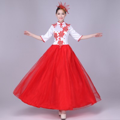 Chinese Traditional Women classical Dress Chinese Fairy dance Dress Red White patchwork Clothing Chinese Ancient Costume