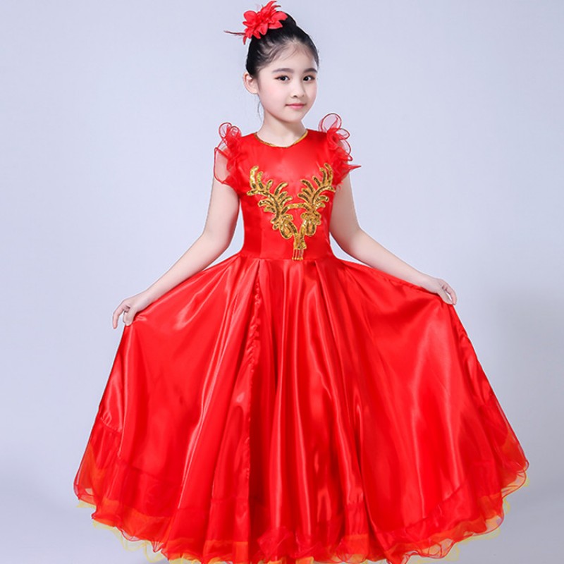 Flamenco ballroom dresses Spanish folk bull dance dress for girls kids children school competition stage performance dresses