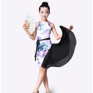 Floral girl's latin dresses children kids school competition stage performance film cosplay dancing dresses costumes