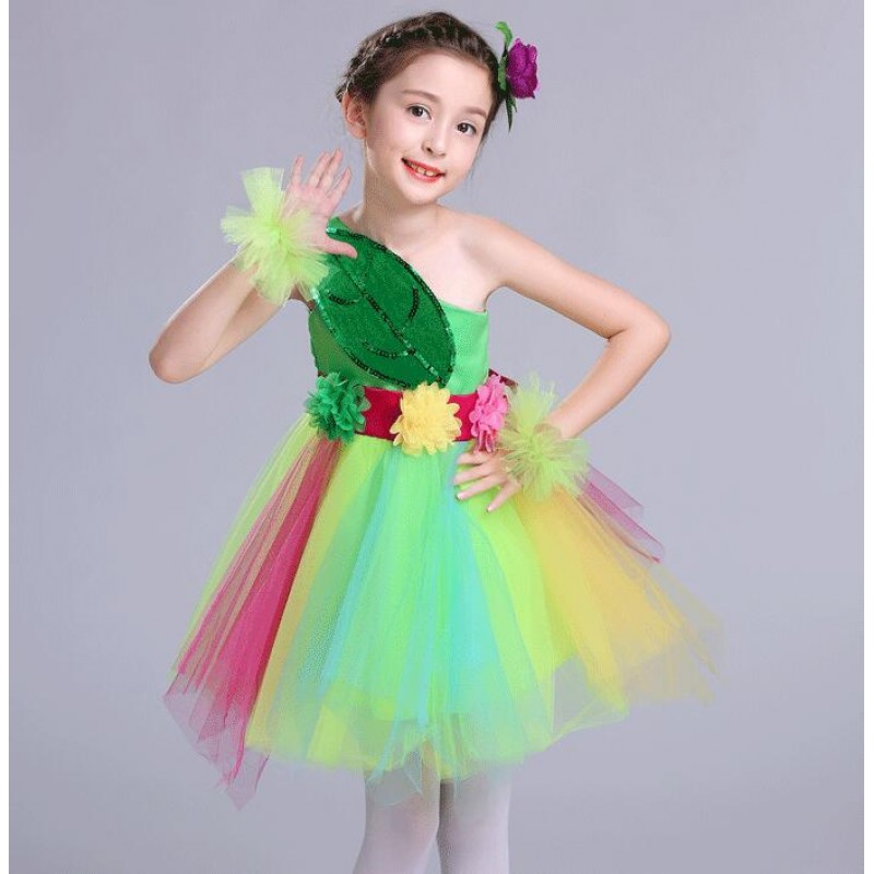 Flower girls modern dance dresses rainbow modern dance singers chorus dresses school performance outfits