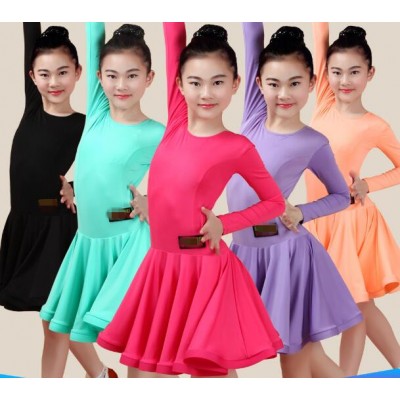 Girl Latin Dance Dress 5 Color Rose Purple orange turquoise Black Child Skirt Female Presentation Sexy Children Latin Class Game Dresses