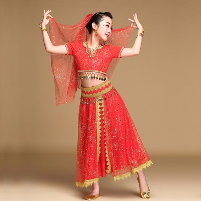 Girls belly dance dresses performance kids children indian competition stage performance belly dance costumes top skirts