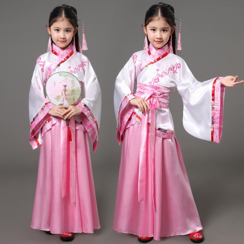 Girl's Chinese folk dance costumes light pink purple blue children kids stage performance competition princess classical film cosplay kimono dresses