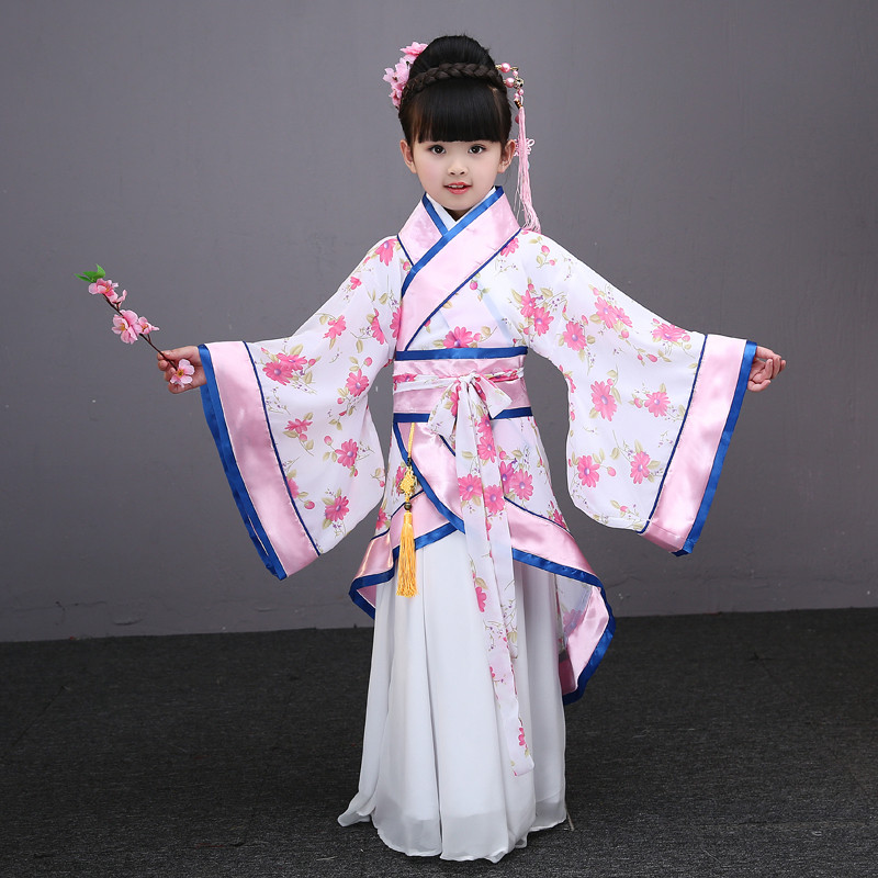 Girls Chinese han folk dance dresses kids children  girl's competition anime film cosplay princess kimono classical dancing dresses costumes