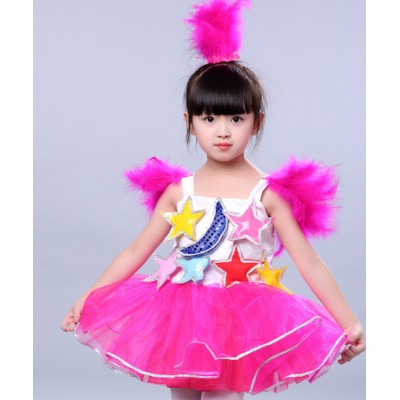 Girls jazz dance dresses for kids children green pink yellow student cosplay singers modern dance performance dresses