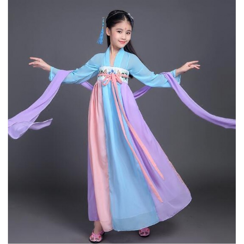 Girls kids Chinese fairy folk dance dresses kids children stage performance competition classical dance princess cosplay dancing dresses