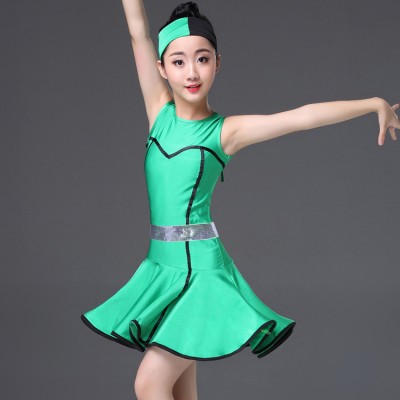 Girls latin dance dresses green performance competition ballroom salsa chacha dance dresses