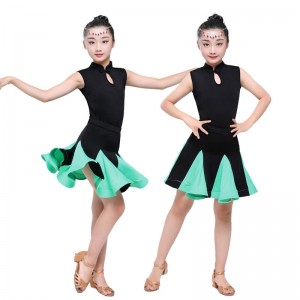 Girls latin dresses for kids children mint pink competition salsa rumba performance latin dance dresses
