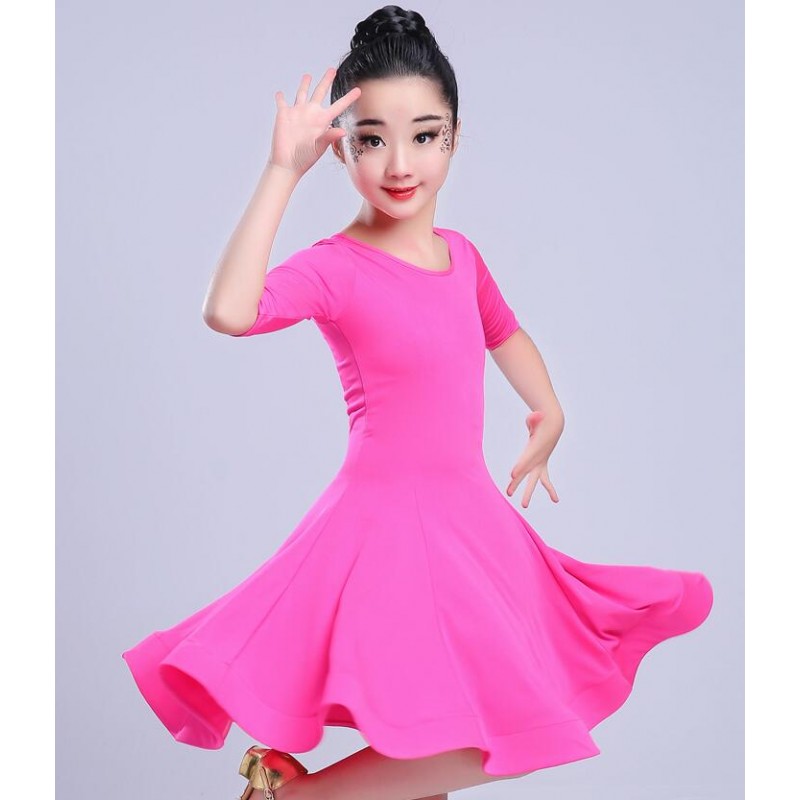Girls latin dresses for kids children neon green red pink competition ...