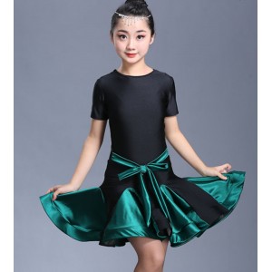 Girls latin dresses for kids children stage performance red dark green blue ballroom competition dance dresses outfits