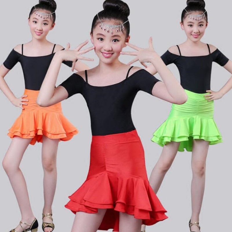 Girls latin dresses stage performance competition salsa rumba chacha dancing leotard tops and skirts