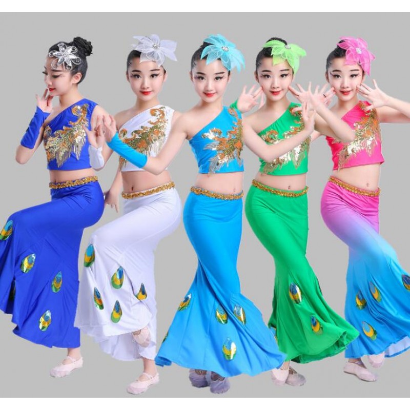 Girls peacock Chinese folk dance costumes classical stage performance  competition modern dance drama cosplay outfits