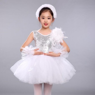 Girls tutu ballet dresses paillette white swan lake competition stage performance dress skirts 