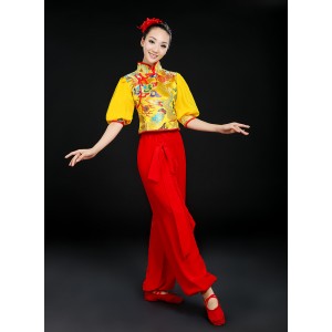 Gold red Chinese Folk Dance Clothes Yangko Dance Square Drum Dance Costume Chinese Traditional Dance Costumes outfits