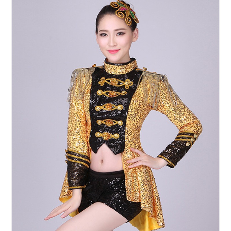 Gold red Fashion Women Jazz Dance Jacket Wear sequined ...