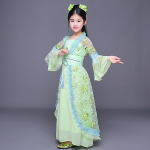 Green children fairy folk dance dresses kids girl's competition stage performance classical anime cosplay princess  dance dresses