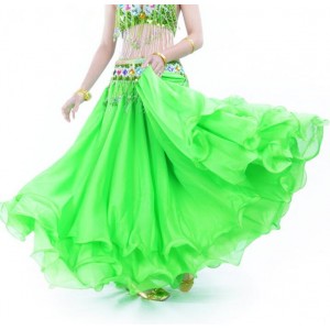 Green purple red blue belly dance clothes  Leafroll double slit ear chiffon Belly Dancing skirt for women belly dance costumes