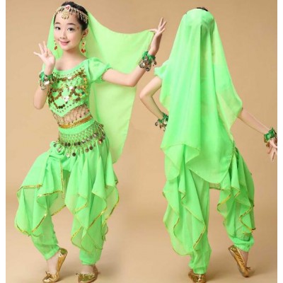  Green red yellow fuchsia Handmade Children Belly Dance Costumes Kids Belly Dancing Girls Bollywood Indian Performance dance Cloth Dresses