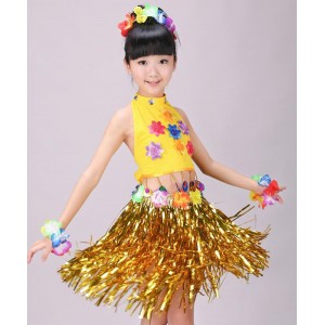 Hawaiian Grass Skirt Kit Hula Mini Skirt /top Party Dress Costume Event & Party Supplies Gift for Girls Belly Dance Skirt