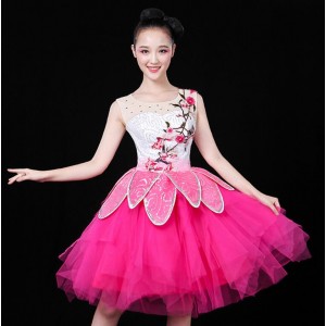 Hot pink fuchsia gradient Princess Chinese Costume Women Fairy Costume Clothing modern dance Trailing  jazz singers Dress Chinese Ancient Clothes