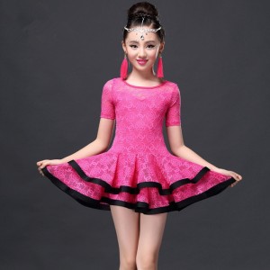  hot pink Latin Dance Dress Children Girls Ballroom Dance Dresses Girl Samba Dress Modern Dance Costumes For Kids Club Dresses