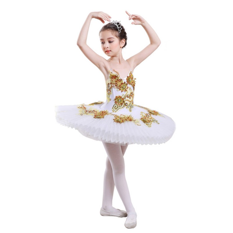 Kids ballet tutu dresses professional girls white swan lake platter pancake competition tutu dresses