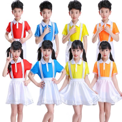 Kids cheerleaders jazz dance outfits school uniforms singers chorus performance exercises cosplay dancing costume