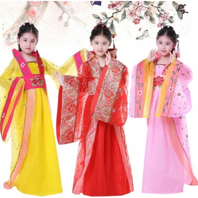 Kids Chinese folk dance costumes anime fairy cosplay  ancient tang princess traditional dance photos stage performance dresses 