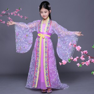 Kids chinese folk dance costumes girls children ancient traditional hanfu anime fairy  cosplay performance dancing robes dresses