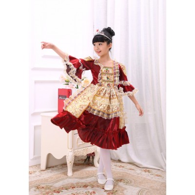 Kids girls dance princesses european court dresses fantasias stage stage performance costumes traditional russian national dress
