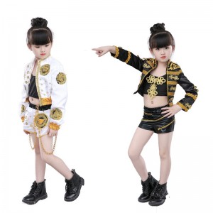 kids hiphop dance outfits for children girls white black modern dance show competition stage performance jazz dancing costumes