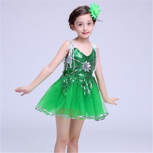Kids jazz dance dress for girl's sequined stage performance singers chorus school celebration modern dance dresses