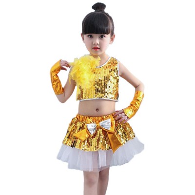 Kids jazz dance dress modern dance sequin paillette princess singers school competition rehearsal performance dresses 