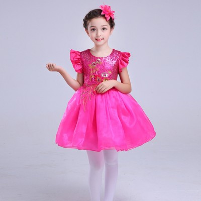 Kids jazz dance dress pink sequined modern dance ballet ballroom performance chorus dress
