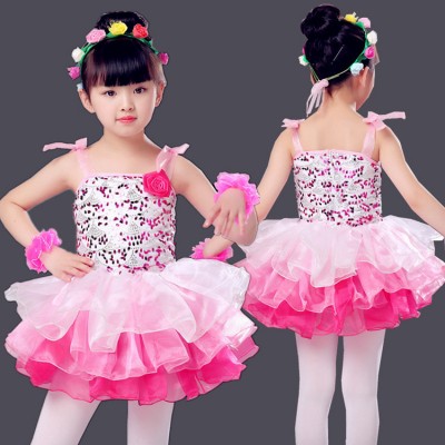 Kids jazz dance dress princesses  flower girls modern dance singers host ballet dancing costumes