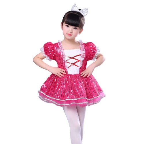 Kids jazz dance dresses pink for girls children stage show performance sequined modern dance singers ds dresses outfits