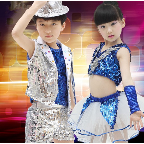 Kids Jazz dance Outfit Clothing Child Boy Sequin Hip Hop/Modern Dance  Costume Sexy Jazz Dance Costumes Dress For Girls- Material :Sequin fabric  Content : Only top an