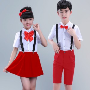 Kids jazz dance outfits for girls boys red white school competition chorus recite show party performance costumes
